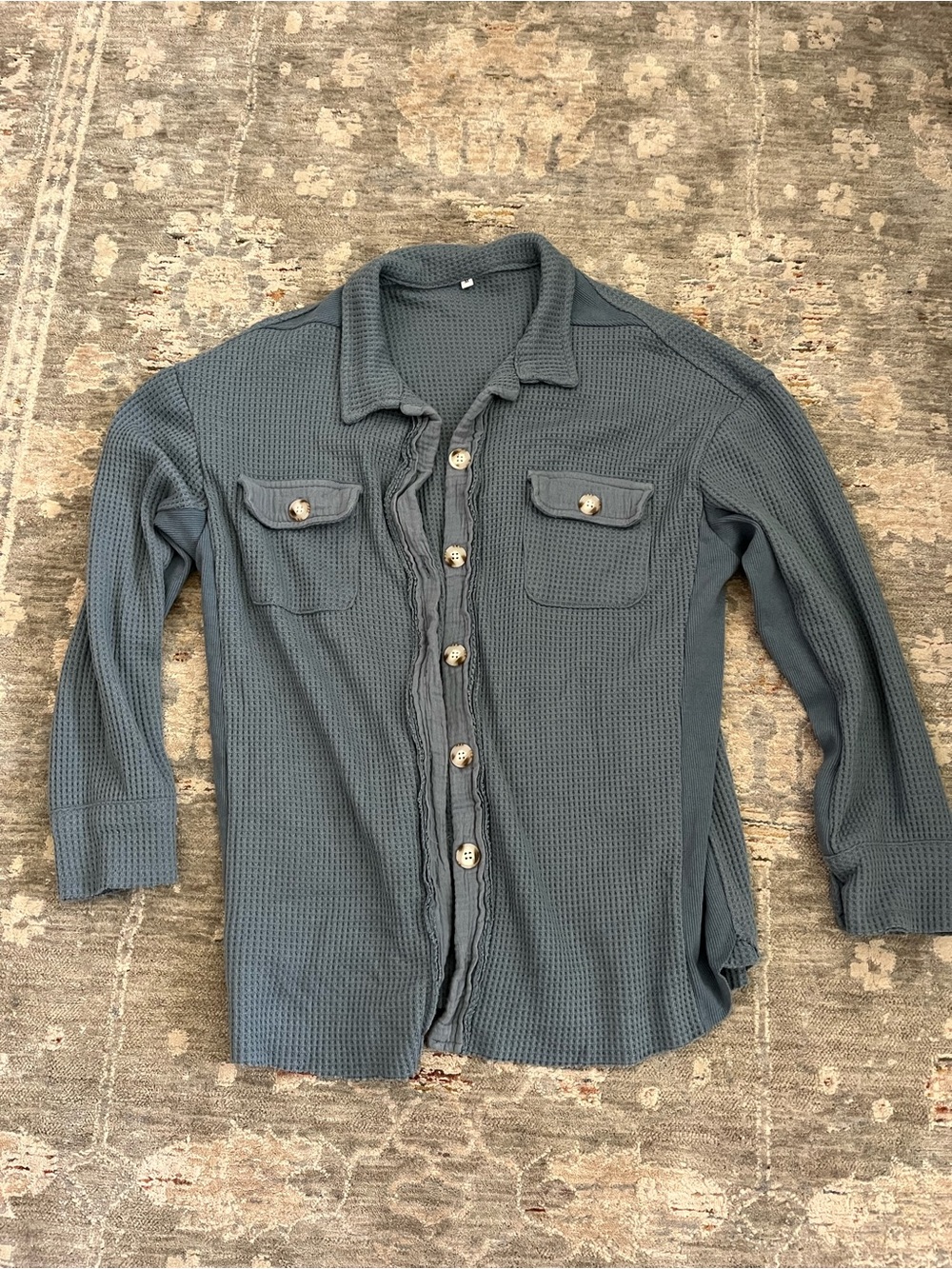 Amazon Women's Slate Blue Waffle Knit Button Down Shirt